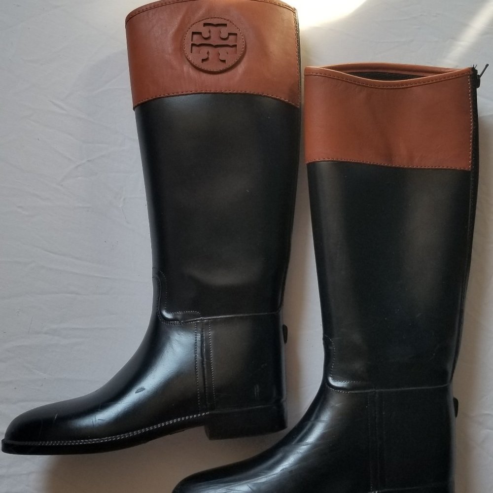 Tory Burch Black and Tan Leather Riding Boot